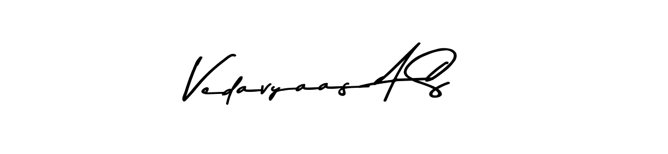 How to make Vedavyaas A S name signature. Use Asem Kandis PERSONAL USE style for creating short signs online. This is the latest handwritten sign. Vedavyaas A S signature style 9 images and pictures png
