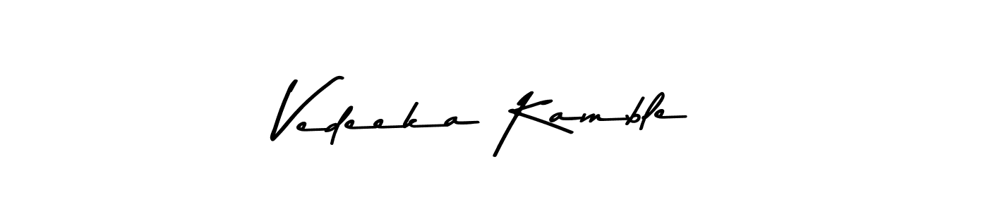 How to make Vedeeka Kamble name signature. Use Asem Kandis PERSONAL USE style for creating short signs online. This is the latest handwritten sign. Vedeeka Kamble signature style 9 images and pictures png