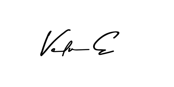 How to make Velu E name signature. Use Asem Kandis PERSONAL USE style for creating short signs online. This is the latest handwritten sign. Velu E signature style 9 images and pictures png