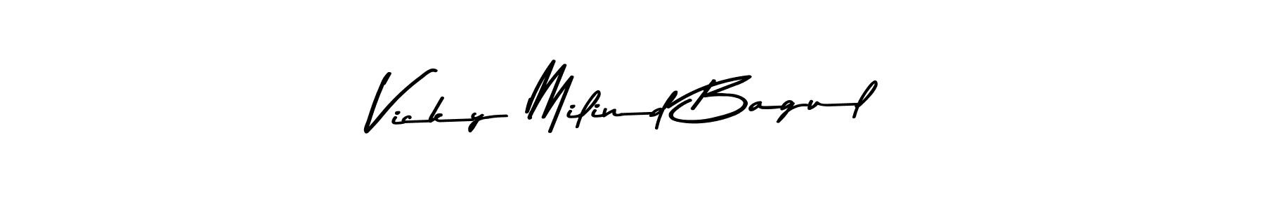 if you are searching for the best signature style for your name Vicky Milind Bagul. so please give up your signature search. here we have designed multiple signature styles  using Asem Kandis PERSONAL USE. Vicky Milind Bagul signature style 9 images and pictures png