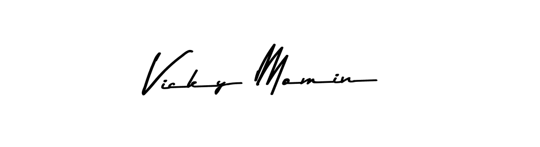 How to make Vicky Momin name signature. Use Asem Kandis PERSONAL USE style for creating short signs online. This is the latest handwritten sign. Vicky Momin signature style 9 images and pictures png