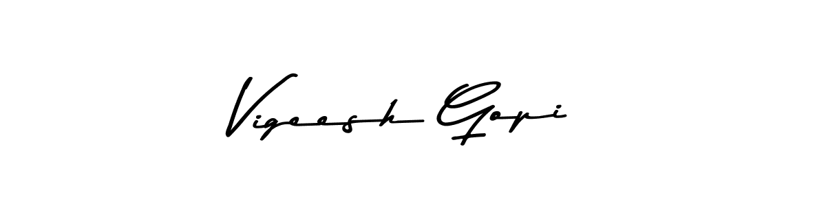 Create a beautiful signature design for name Vigeesh Gopi. With this signature (Asem Kandis PERSONAL USE) fonts, you can make a handwritten signature for free. Vigeesh Gopi signature style 9 images and pictures png