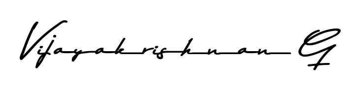 The Asem Kandis PERSONAL USE typeface gives name Vijayakrishnan G a refined look. Suitable for certificates, diplomas, and official verification. Vijayakrishnan G signature style 9 images and pictures png