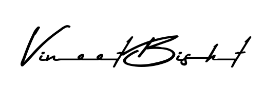 A sleek calligraphic signature for name Vineet Bisht utilizing Asem Kandis PERSONAL USE styling. Great for adding personal signatures to photos and art. Vineet Bisht signature style 9 images and pictures png