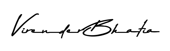 Designed for modern professionals: Virender Bhatia name signature crafted with Asem Kandis PERSONAL USE script. Ready for digital PDF workflows. Virender Bhatia signature style 9 images and pictures png