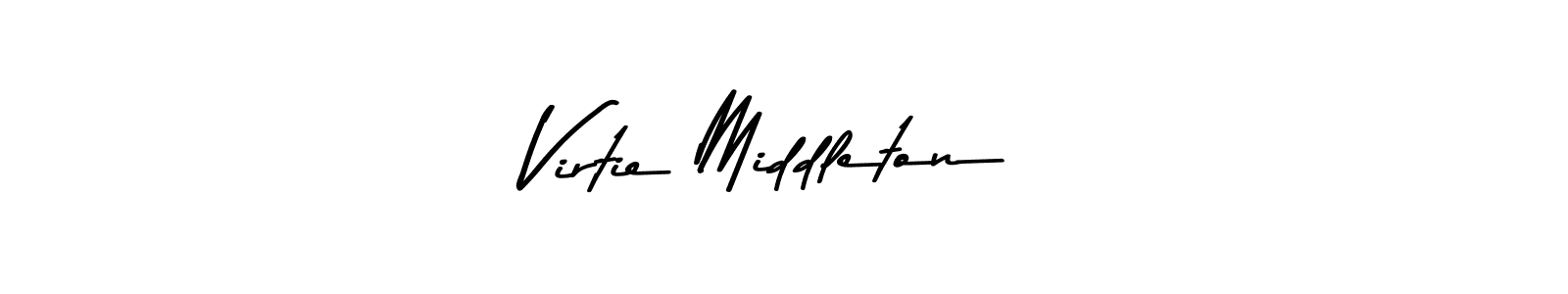How to make Virtie Middleton name signature. Use Asem Kandis PERSONAL USE style for creating short signs online. This is the latest handwritten sign. Virtie Middleton signature style 9 images and pictures png