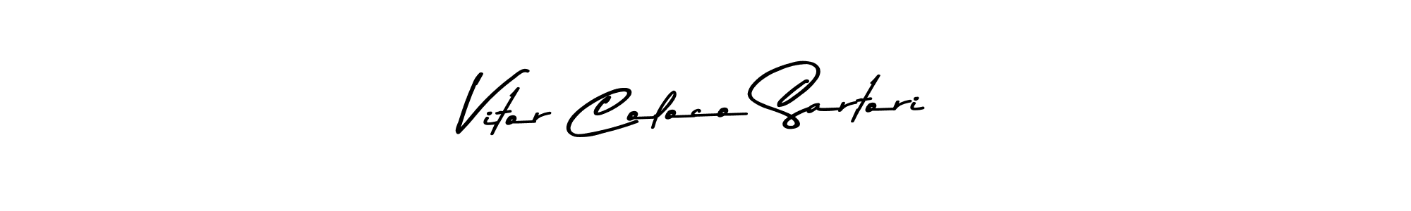 Create a beautiful signature design for name Vitor Coloco Sartori. With this signature (Asem Kandis PERSONAL USE) fonts, you can make a handwritten signature for free. Vitor Coloco Sartori signature style 9 images and pictures png