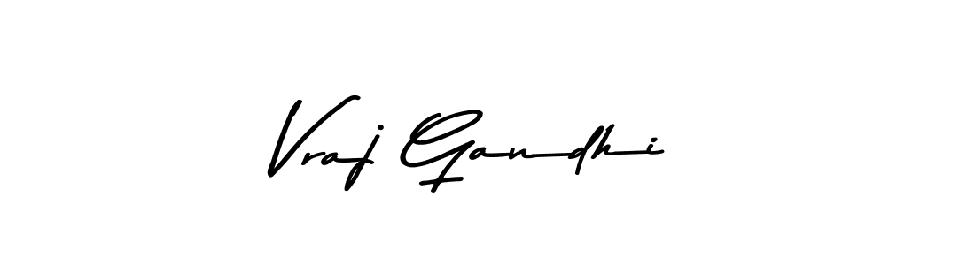 Make a beautiful signature design for name Vraj Gandhi. With this signature (Asem Kandis PERSONAL USE) style, you can create a handwritten signature for free. Vraj Gandhi signature style 9 images and pictures png