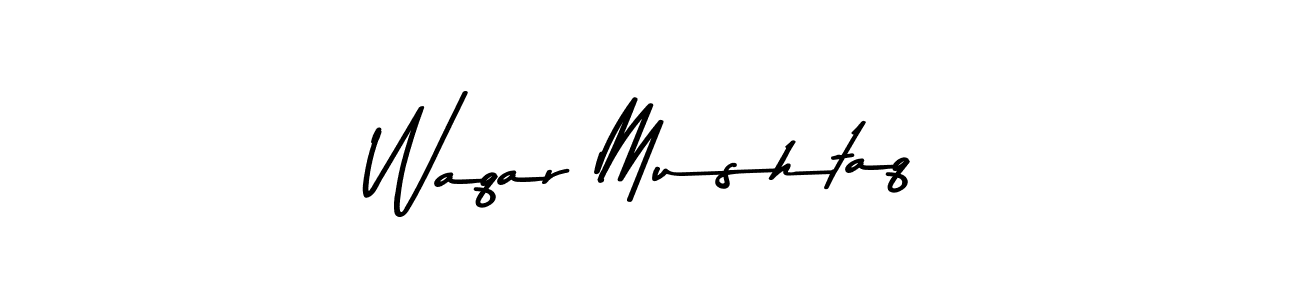 How to make Waqar Mushtaq name signature. Use Asem Kandis PERSONAL USE style for creating short signs online. This is the latest handwritten sign. Waqar Mushtaq signature style 9 images and pictures png