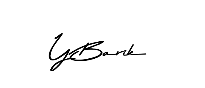 How to make Y Barik name signature. Use Asem Kandis PERSONAL USE style for creating short signs online. This is the latest handwritten sign. Y Barik signature style 9 images and pictures png