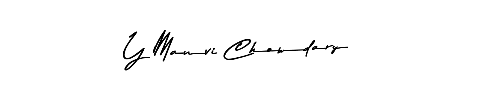 How to make Y Manvi Chowdary name signature. Use Asem Kandis PERSONAL USE style for creating short signs online. This is the latest handwritten sign. Y Manvi Chowdary signature style 9 images and pictures png