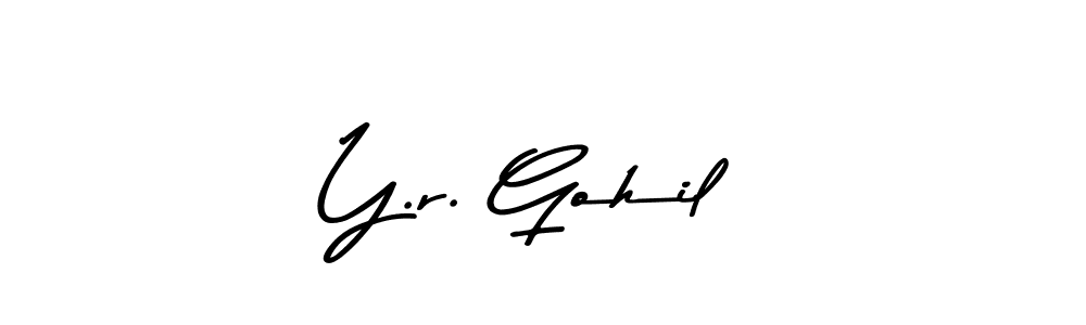 How to make Y.r. Gohil name signature. Use Asem Kandis PERSONAL USE style for creating short signs online. This is the latest handwritten sign. Y.r. Gohil signature style 9 images and pictures png