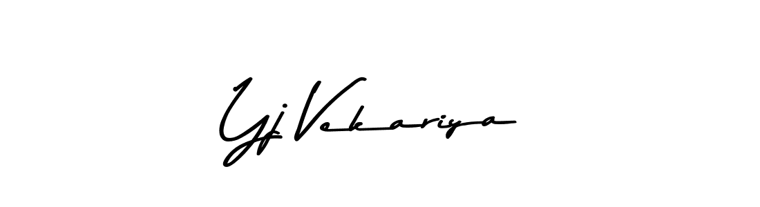 How to make Yj Vekariya name signature. Use Asem Kandis PERSONAL USE style for creating short signs online. This is the latest handwritten sign. Yj Vekariya signature style 9 images and pictures png