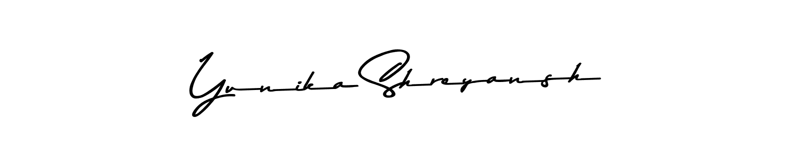 Yunika Shreyansh stylish signature style. Best Handwritten Sign (Asem Kandis PERSONAL USE) for my name. Handwritten Signature Collection Ideas for my name Yunika Shreyansh. Yunika Shreyansh signature style 9 images and pictures png