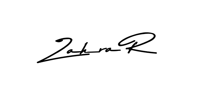How to make Zahra R name signature. Use Asem Kandis PERSONAL USE style for creating short signs online. This is the latest handwritten sign. Zahra R signature style 9 images and pictures png