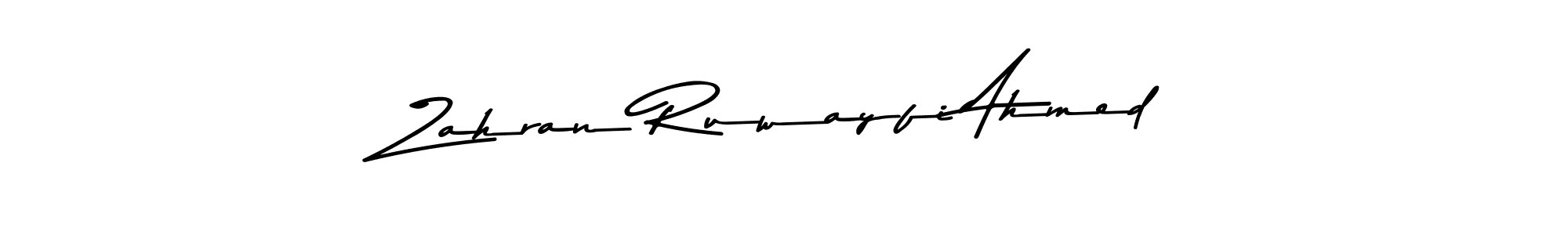How to make Zahran Ruwayfi Ahmed name signature. Use Asem Kandis PERSONAL USE style for creating short signs online. This is the latest handwritten sign. Zahran Ruwayfi Ahmed signature style 9 images and pictures png
