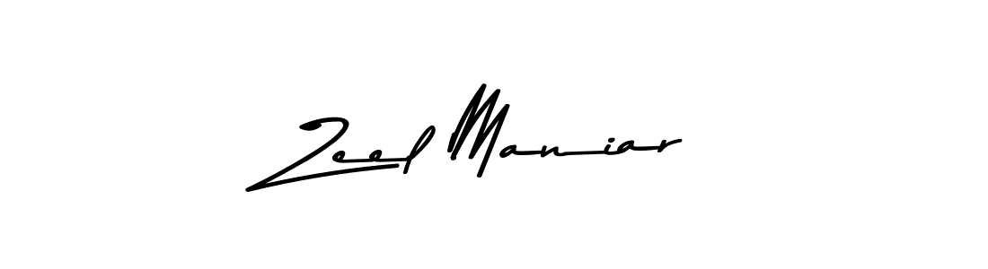 How to make Zeel Maniar name signature. Use Asem Kandis PERSONAL USE style for creating short signs online. This is the latest handwritten sign. Zeel Maniar signature style 9 images and pictures png