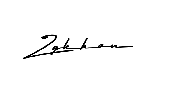 Make a beautiful signature design for name Zgkhan. With this signature (Asem Kandis PERSONAL USE) style, you can create a handwritten signature for free. Zgkhan signature style 9 images and pictures png