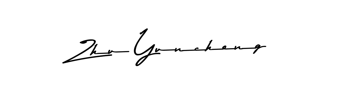 How to make Zhu Yuncheng name signature. Use Asem Kandis PERSONAL USE style for creating short signs online. This is the latest handwritten sign. Zhu Yuncheng signature style 9 images and pictures png