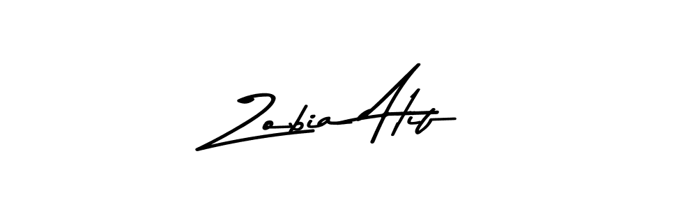 How to make Zobia Atif name signature. Use Asem Kandis PERSONAL USE style for creating short signs online. This is the latest handwritten sign. Zobia Atif signature style 9 images and pictures png