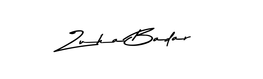 How to make Zuha Badar name signature. Use Asem Kandis PERSONAL USE style for creating short signs online. This is the latest handwritten sign. Zuha Badar signature style 9 images and pictures png