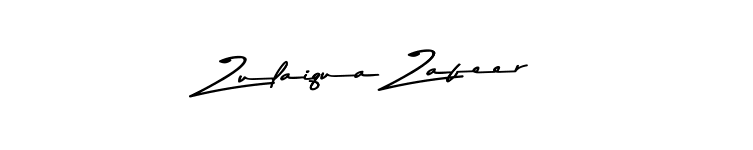 How to make Zulaiqua Zafeer name signature. Use Asem Kandis PERSONAL USE style for creating short signs online. This is the latest handwritten sign. Zulaiqua Zafeer signature style 9 images and pictures png