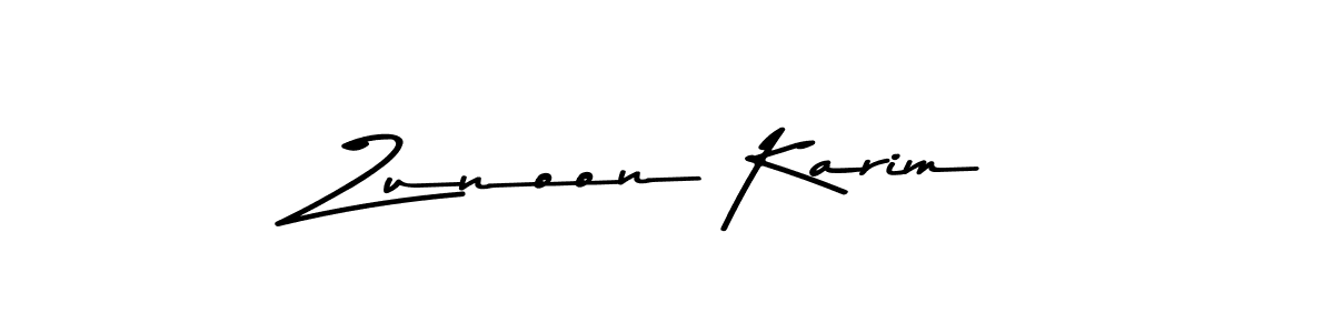 How to make Zunoon Karim name signature. Use Asem Kandis PERSONAL USE style for creating short signs online. This is the latest handwritten sign. Zunoon Karim signature style 9 images and pictures png